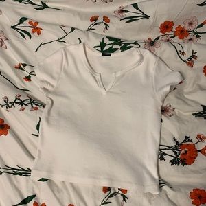 BRANDY MELVILLE White V-cut Crop Top